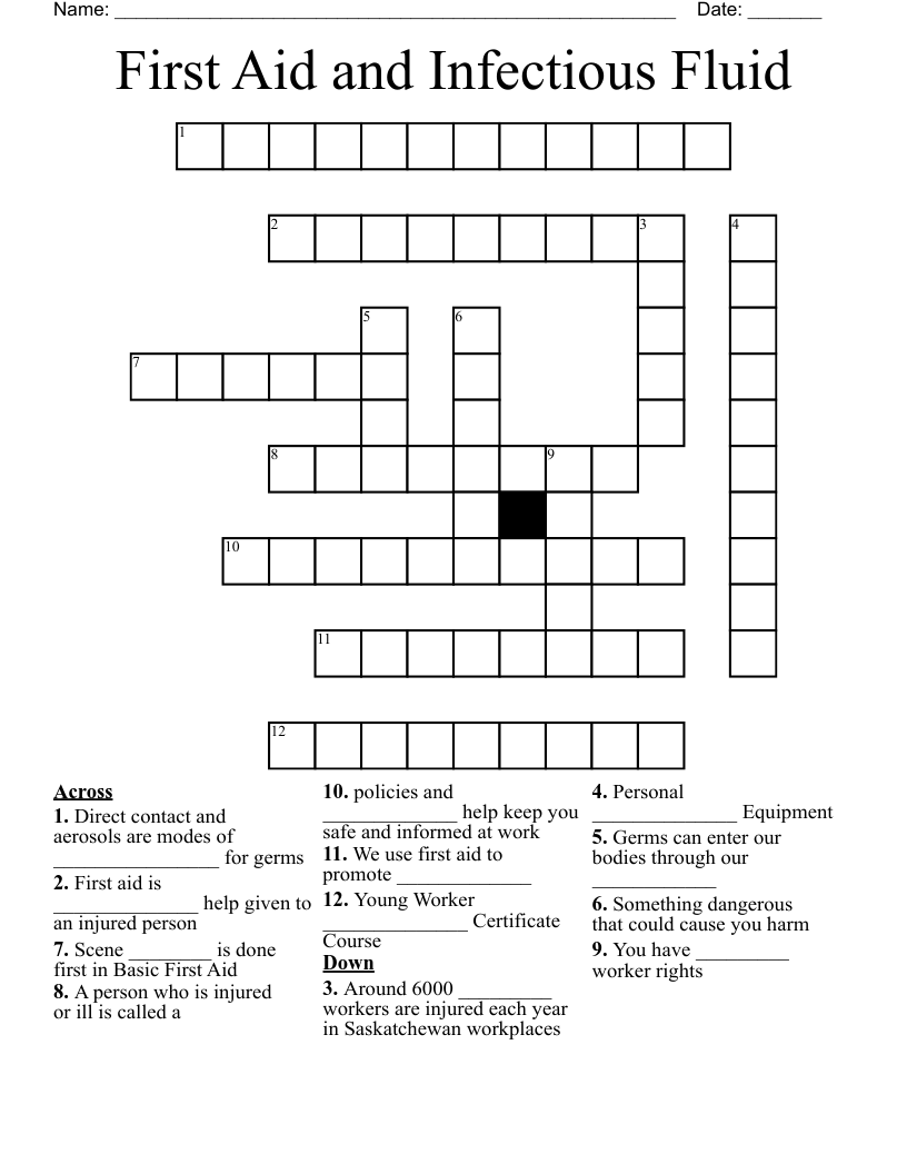 First Aid and Infectious Fluid Crossword