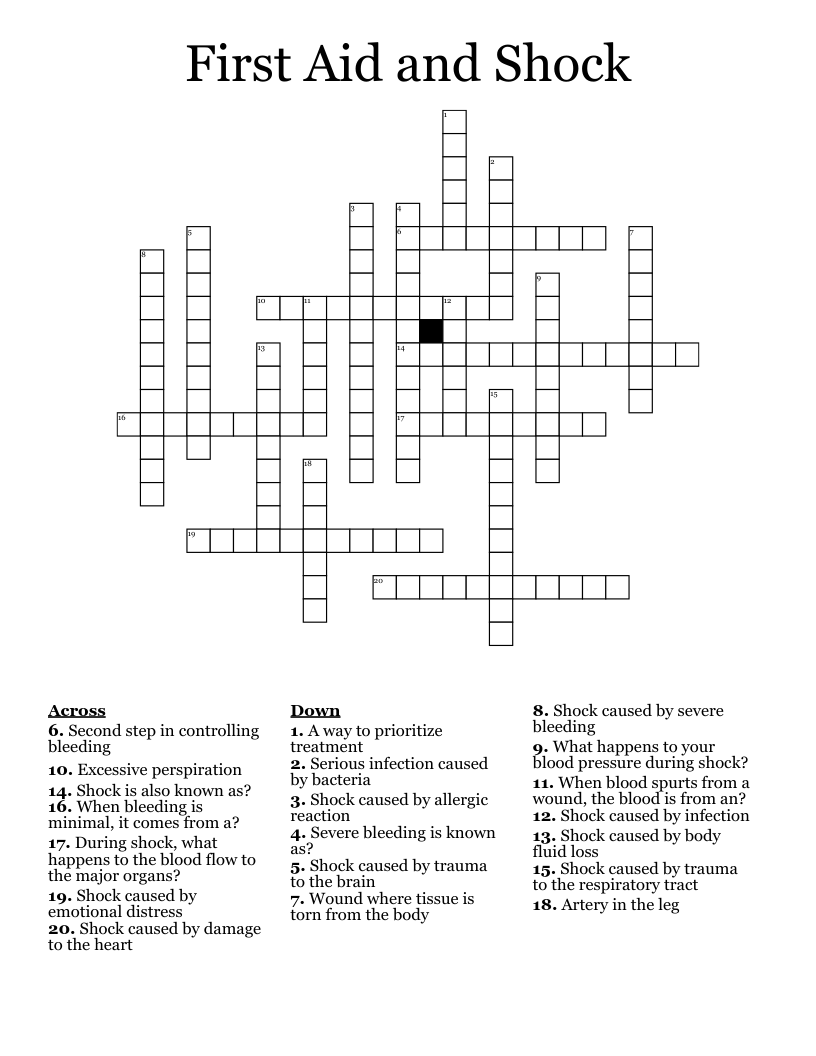 First Aid and Shock Crossword