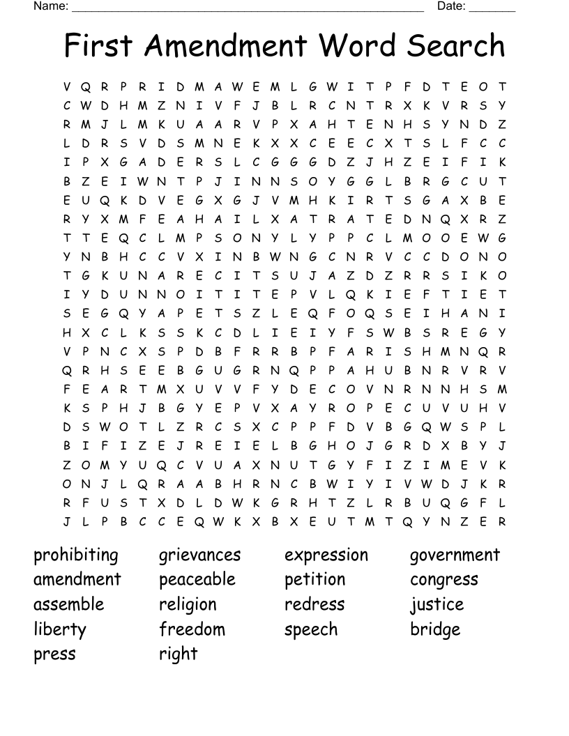 First Amendment Word Search 