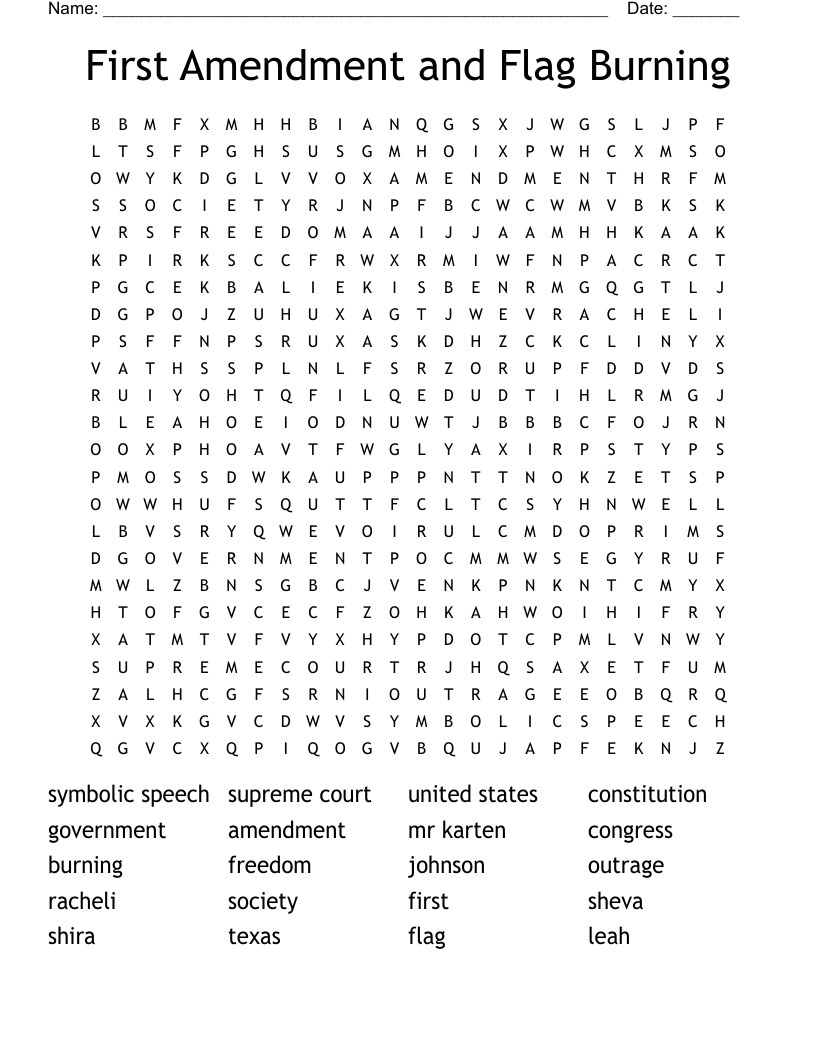 First Amendment and Flag Burning Word Search