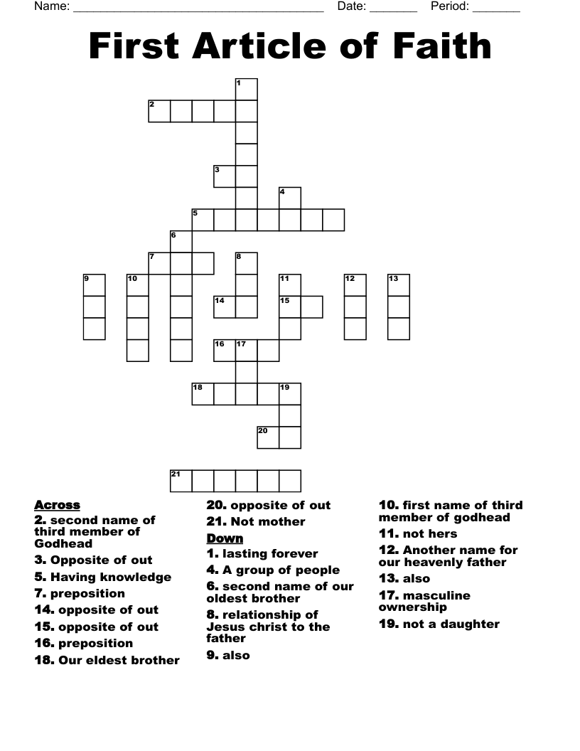 First Article of Faith Crossword