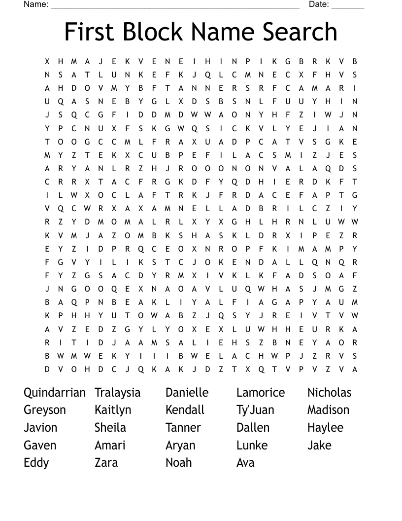 First Block Name Search Word Search