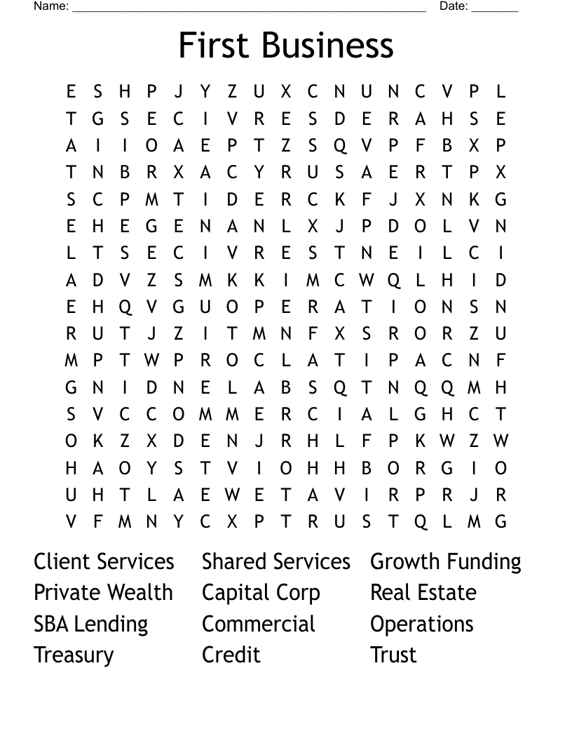 First Business Word Search