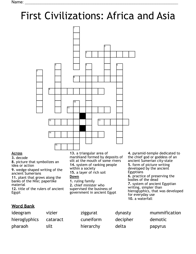 First Civilizations: Africa and Asia Crossword