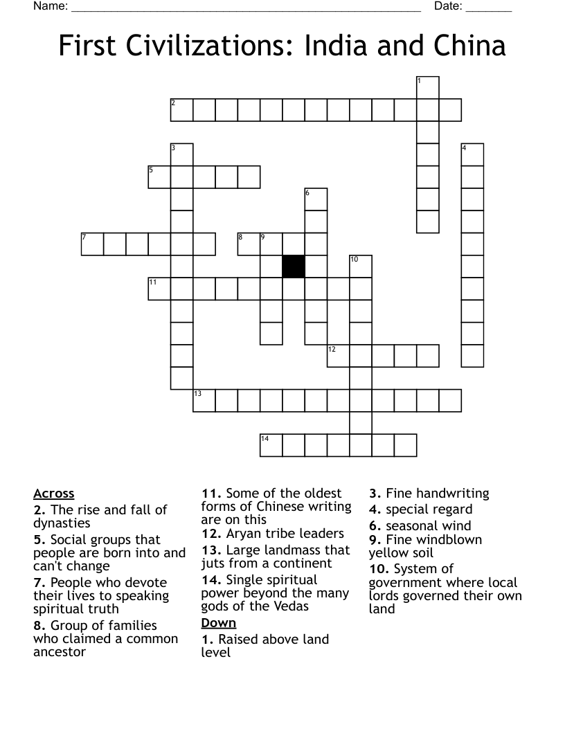 First Civilizations: India and China Crossword