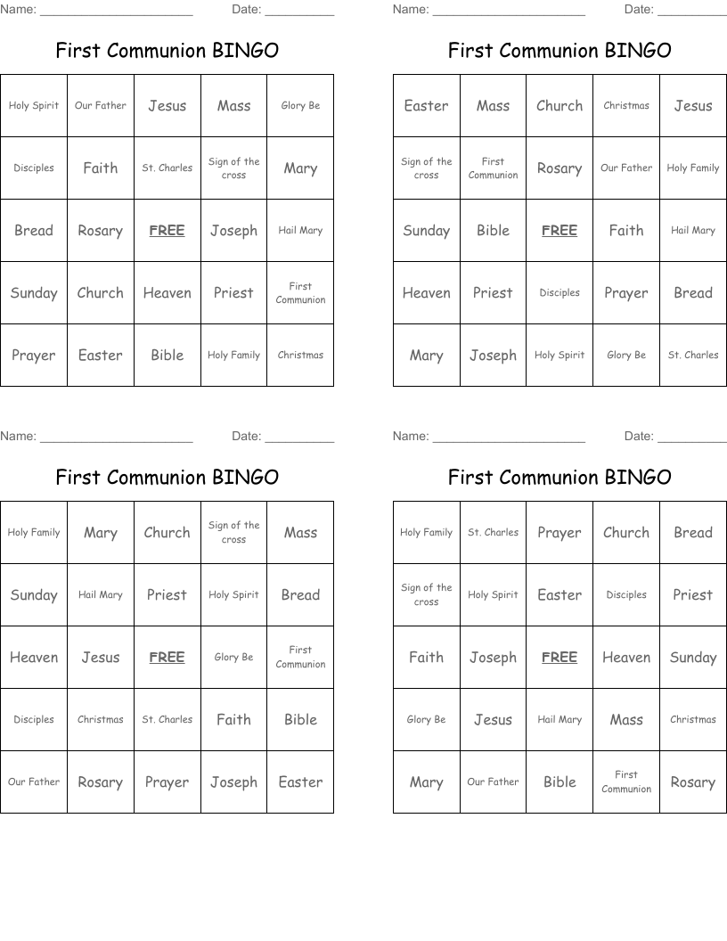 First Communion BINGO