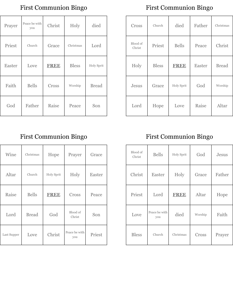 First Communion Bingo 
