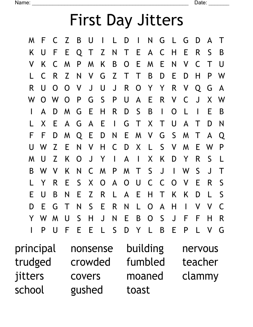 First Day Jitters Word Search