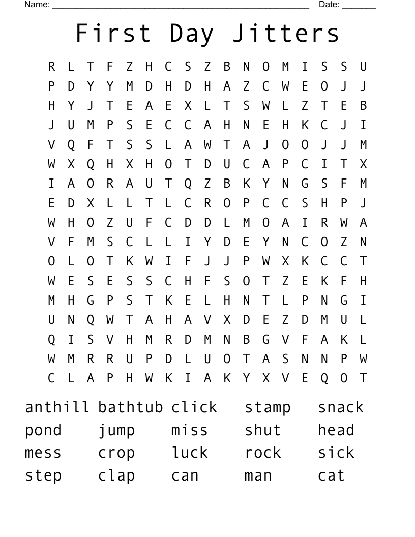 First Day Jitters Word Search