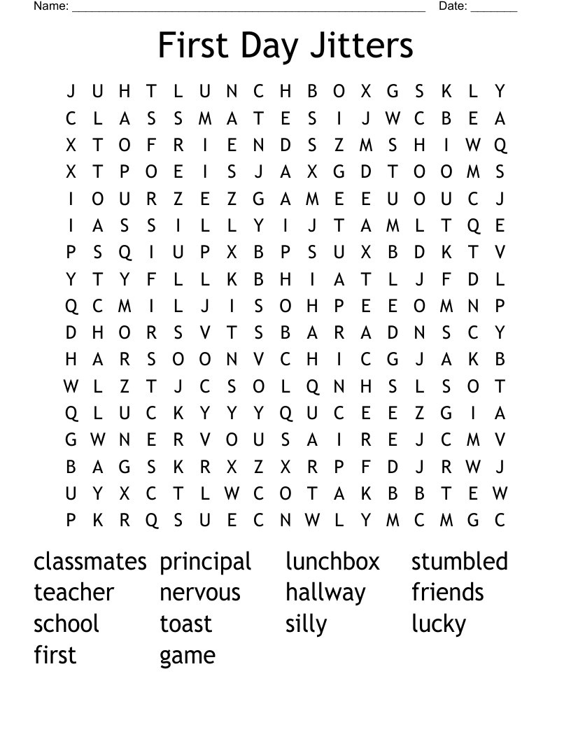First Day Jitters Word Search