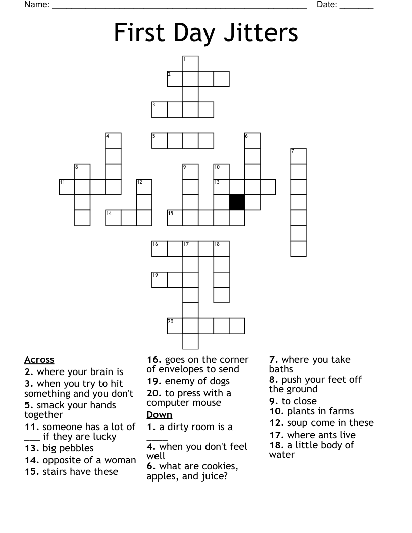 First Day Jitters Crossword
