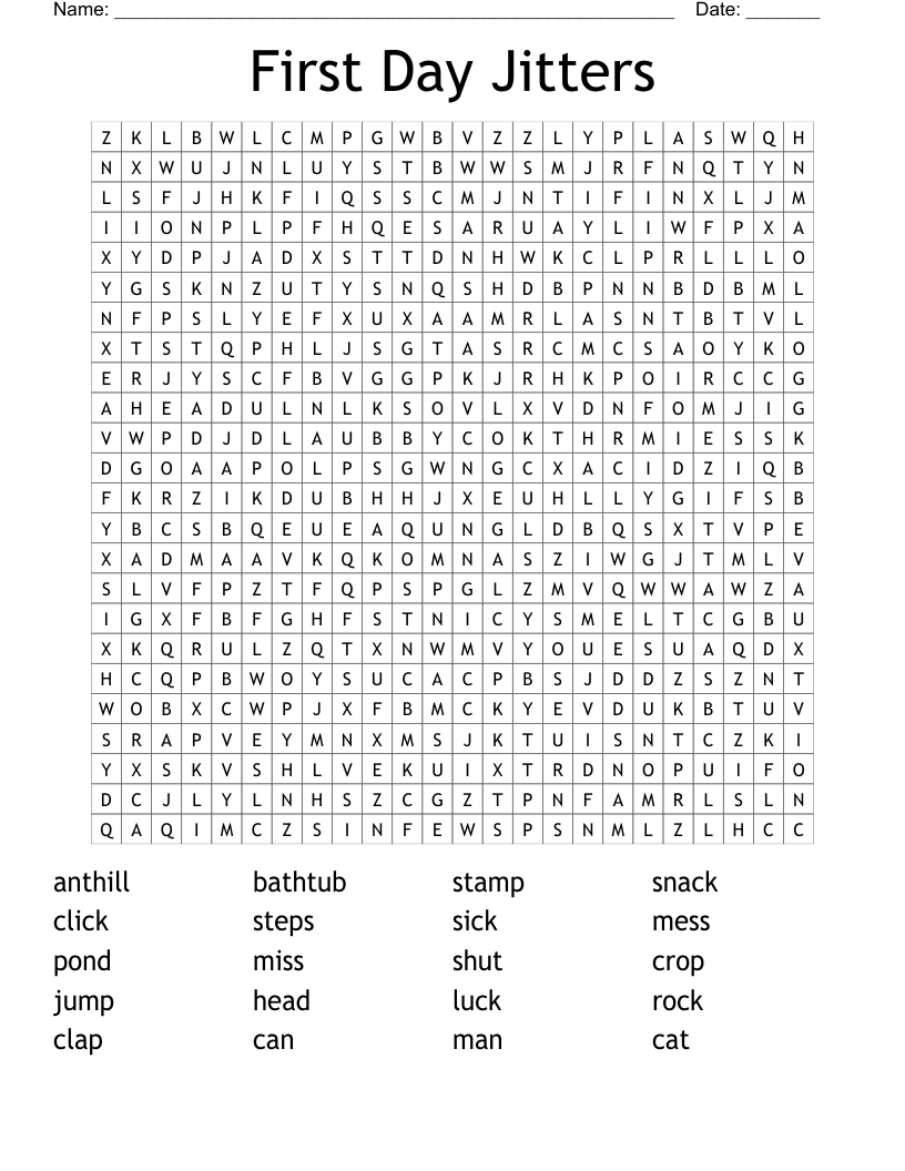 First Day Jitters Word Search