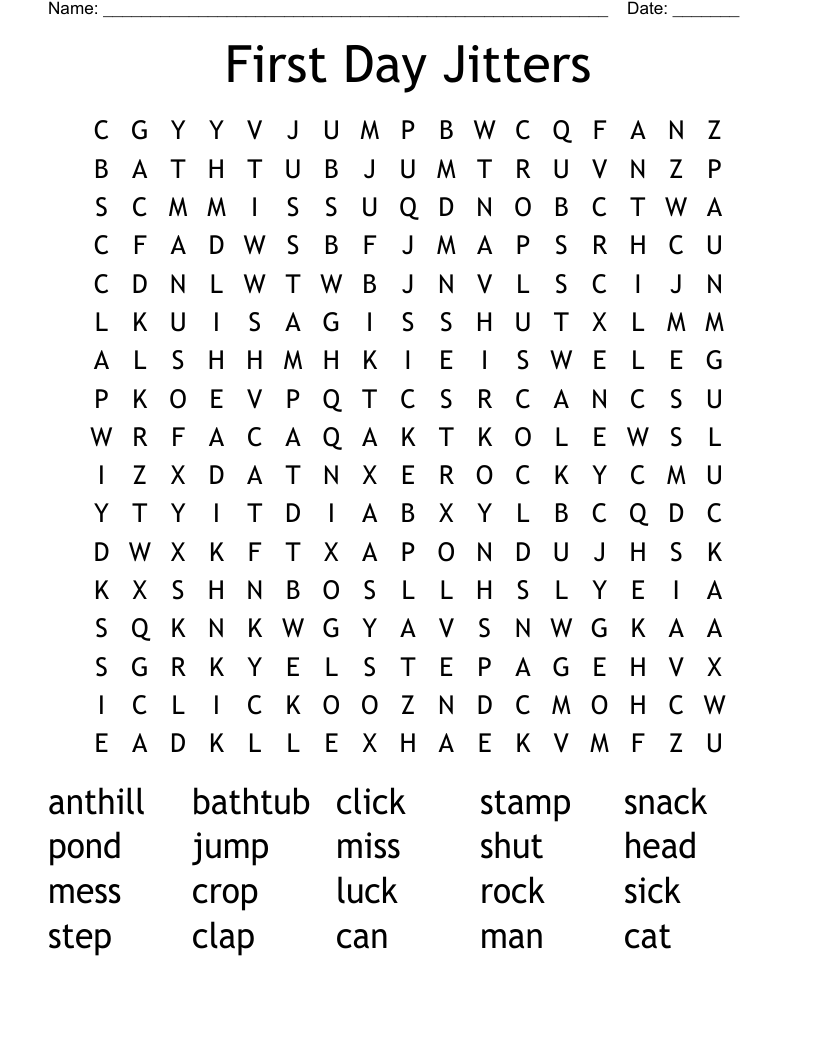 First Day Jitters Word Search