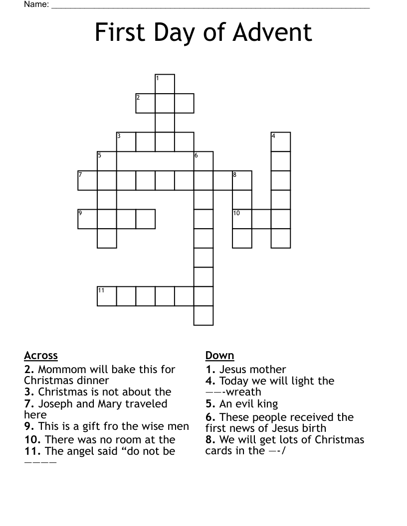 First Day of Advent Crossword