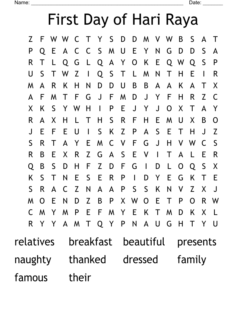 First Day of Hari Raya Word Search