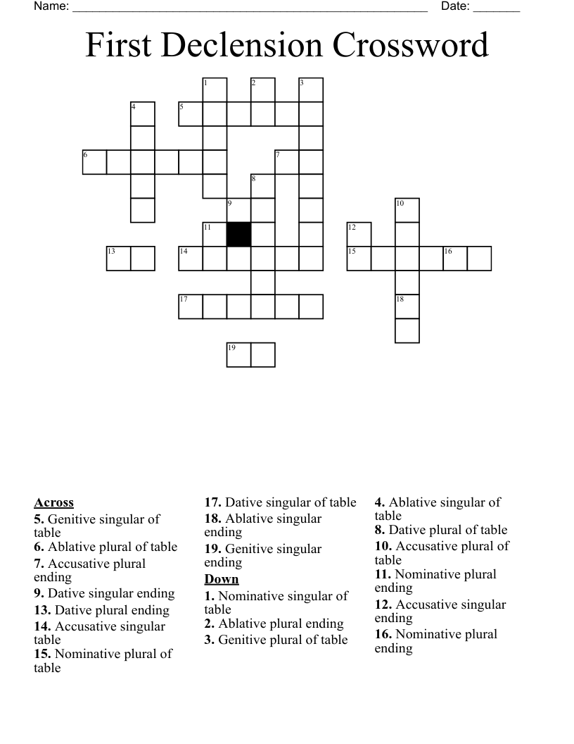 First Declension Crossword