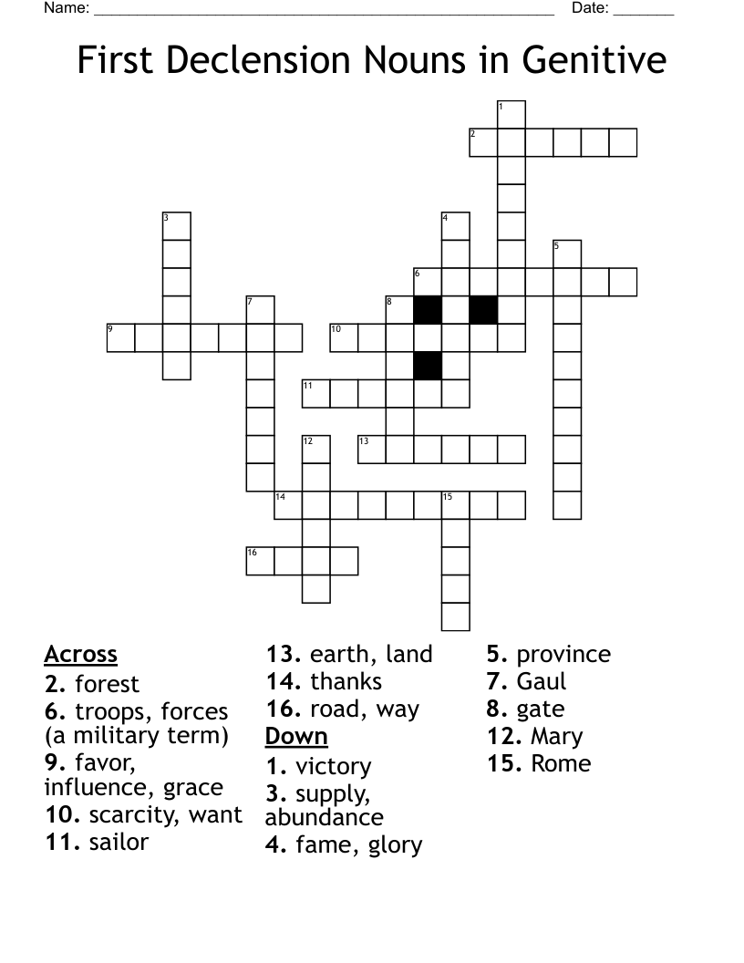 First Declension Nouns in Genitive Crossword