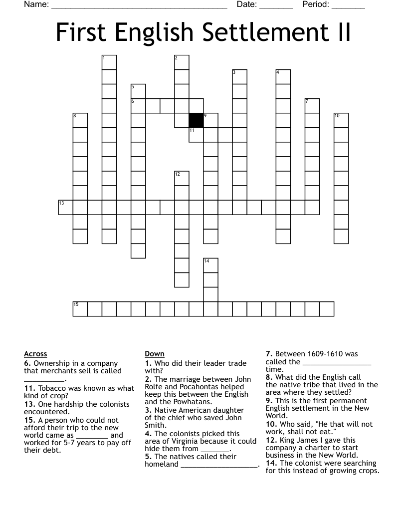 First English Settlement II Crossword