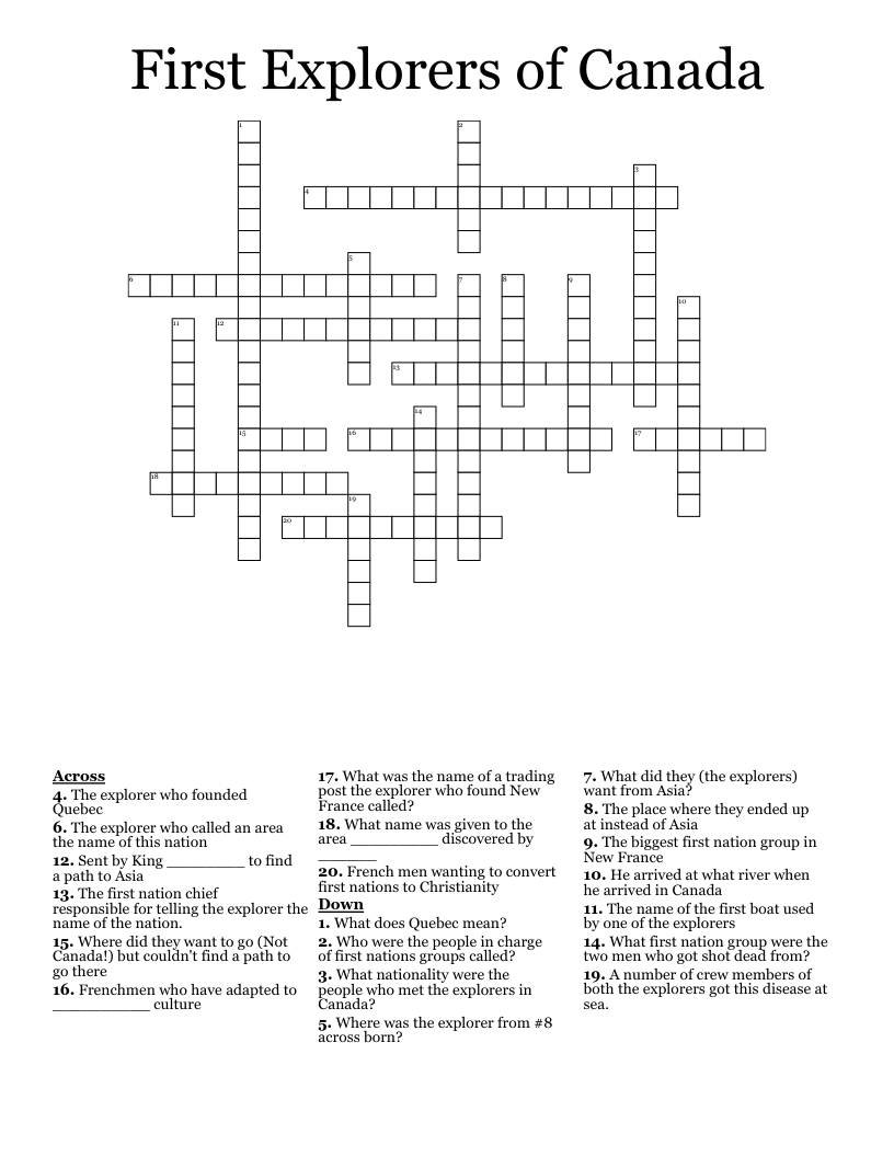 First Explorers of Canada Crossword