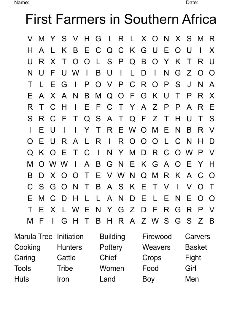 First Farmers in Southern Africa Word Search