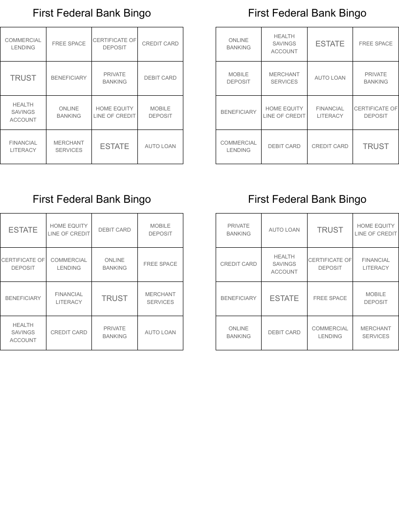 First Federal Bank Bingo