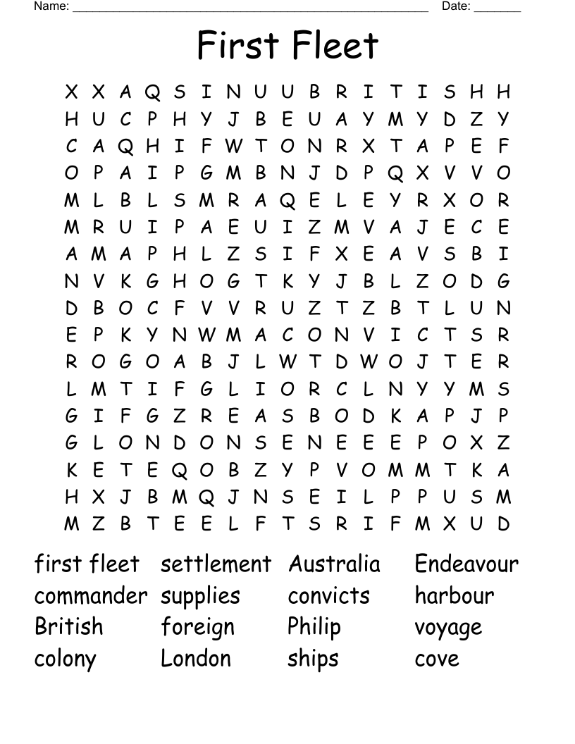 First Fleet Word Search