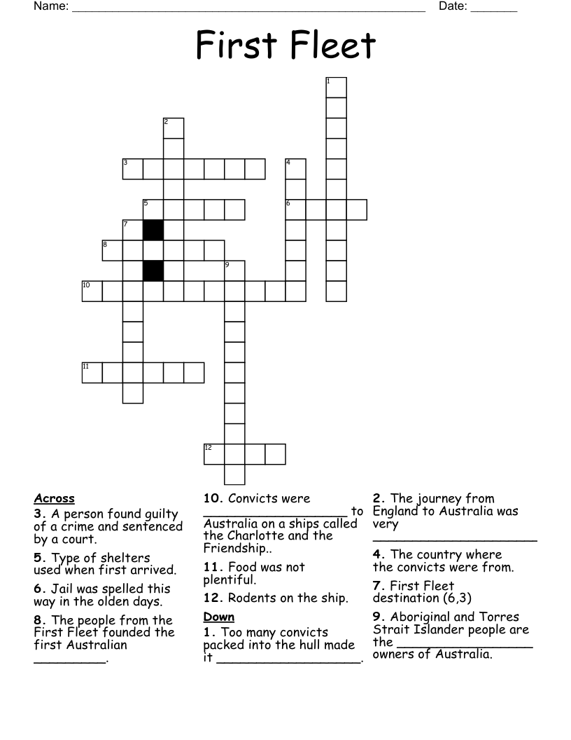 First Fleet Crossword