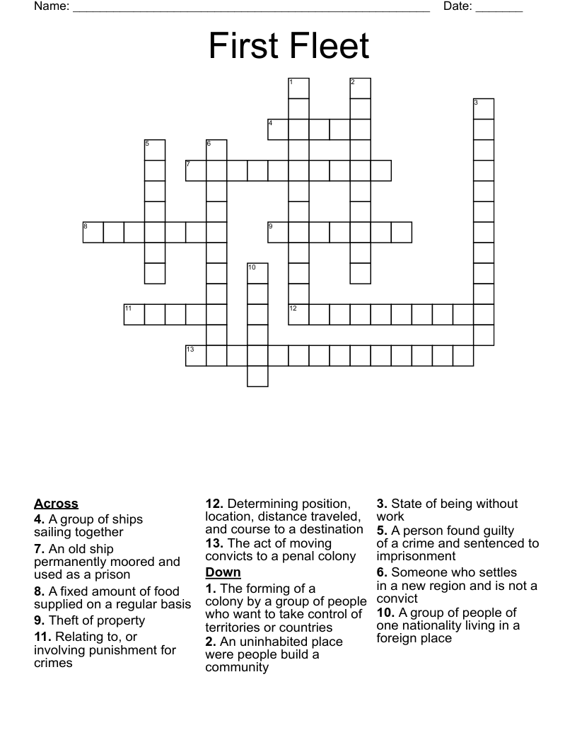First Fleet Crossword
