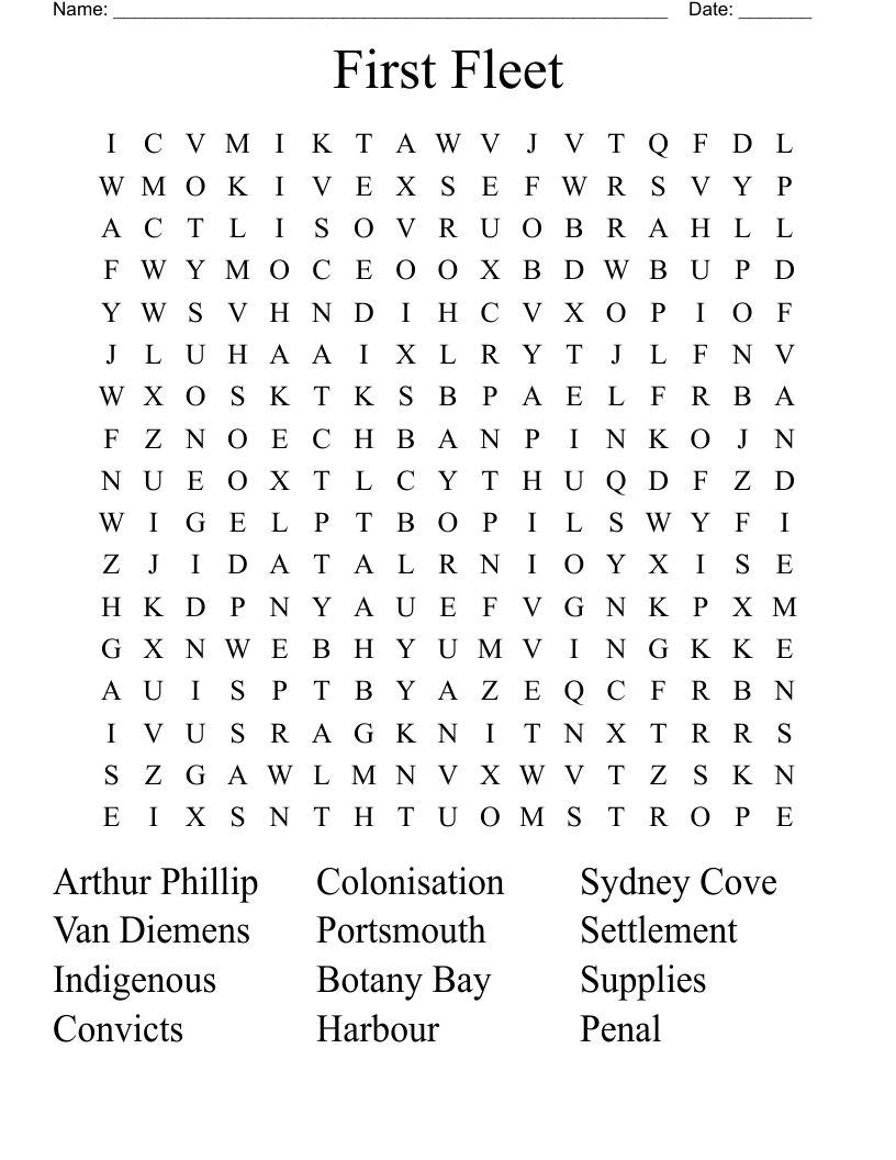 First Fleet Word Search