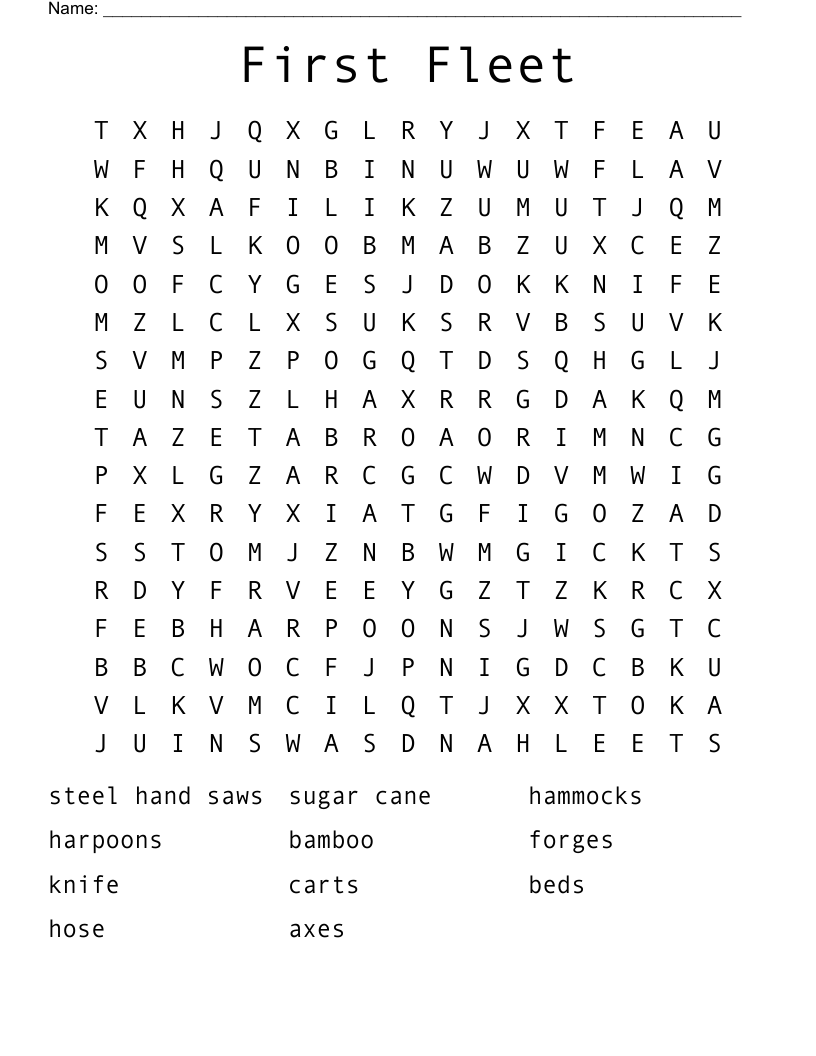 First Fleet Word Search
