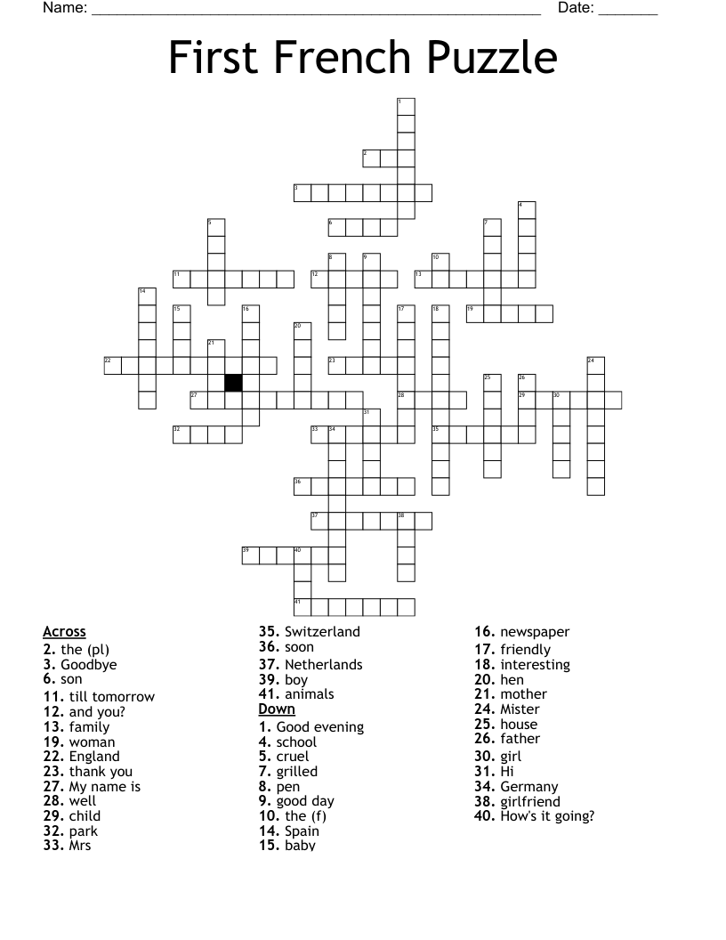 First French Puzzle Crossword