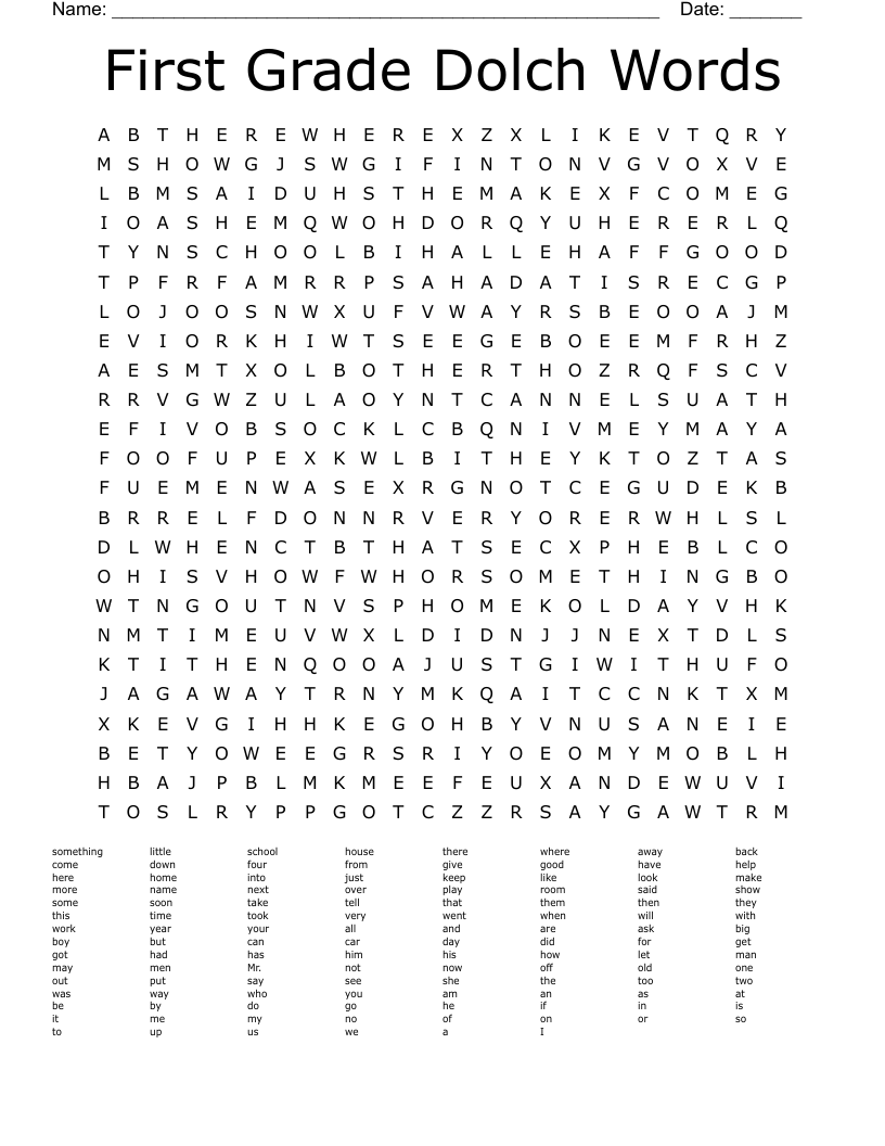 First Grade Dolch Words Word Search
