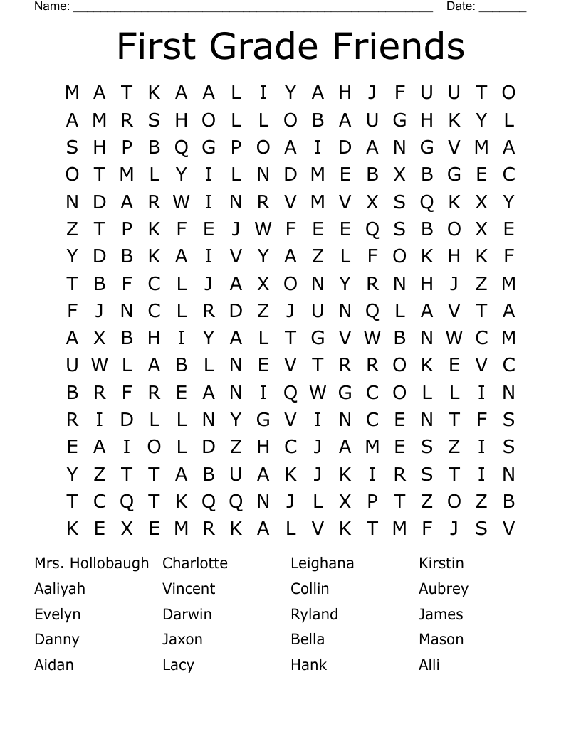First Grade Friends Word Search