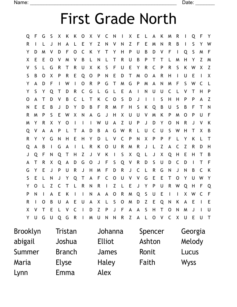 First Grade North Word Search