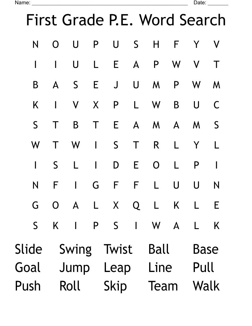First Grade P.E. Word Search