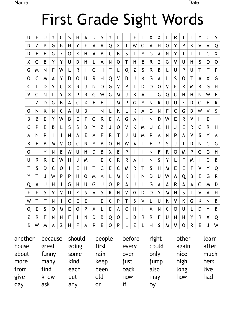 First Grade Sight Words Word Search