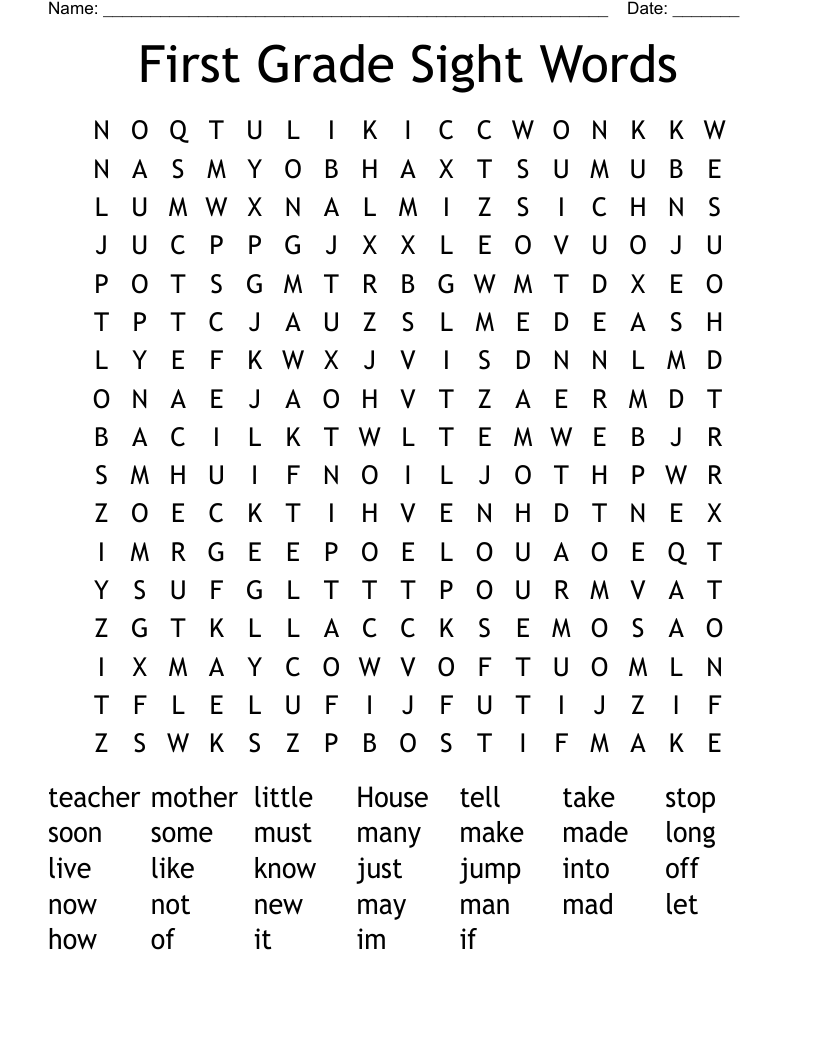 First Grade Sight Words Word Search