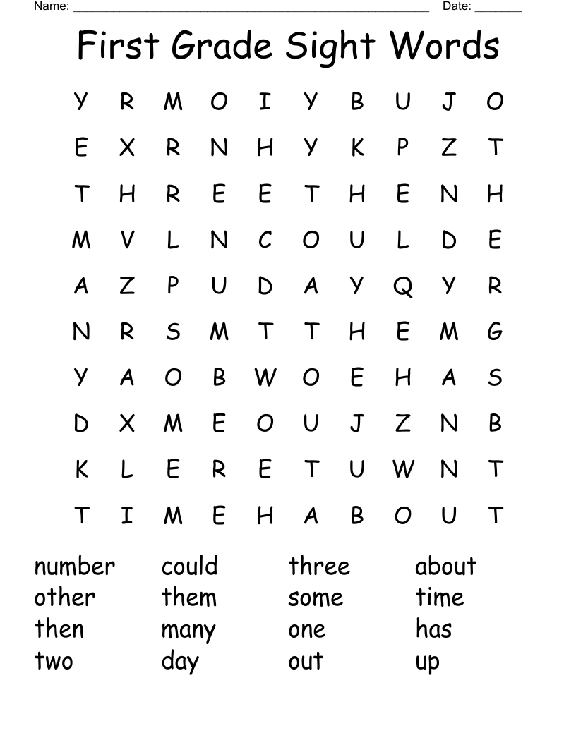 First Grade Sight Words Word Search