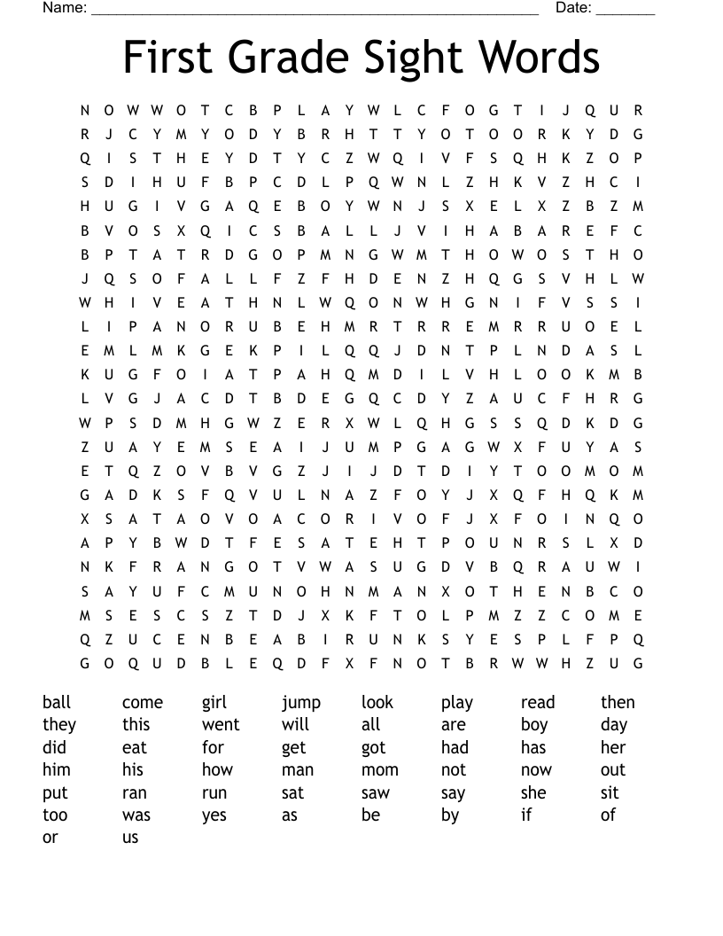 First Grade Sight Words Word Search