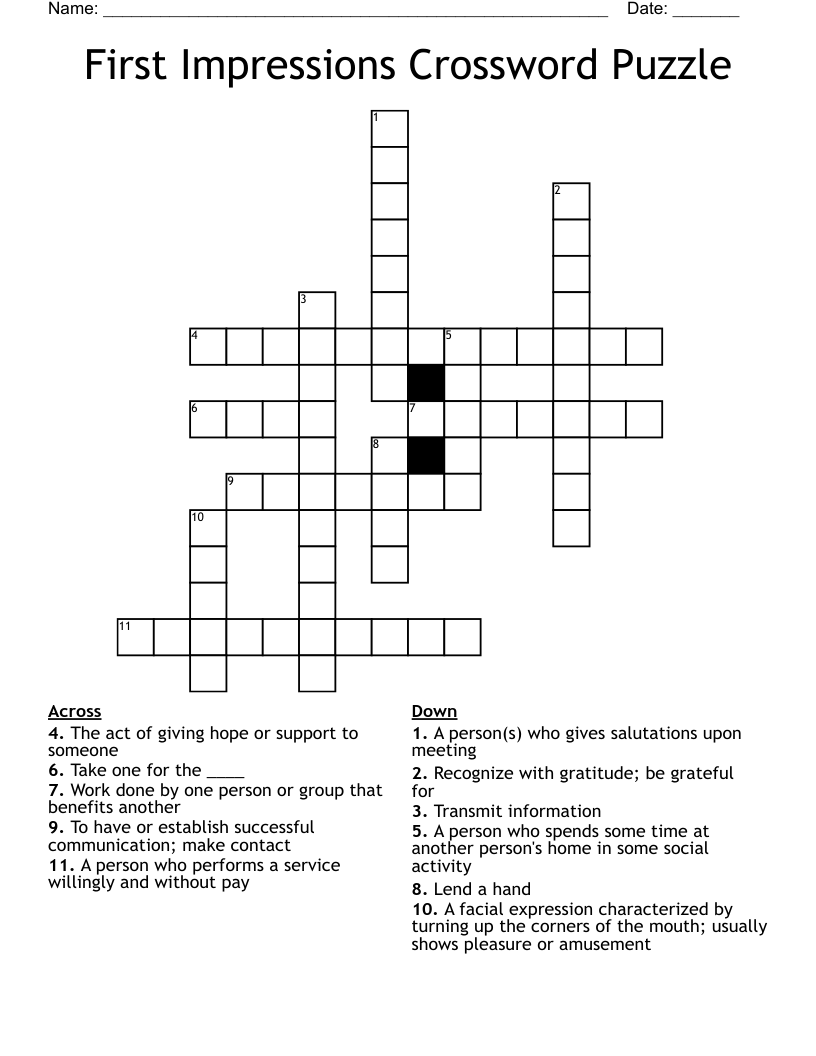 First Impressions Crossword Puzzle
