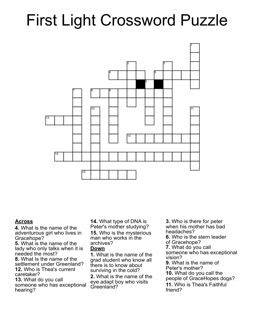 First Light Crossword Puzzle