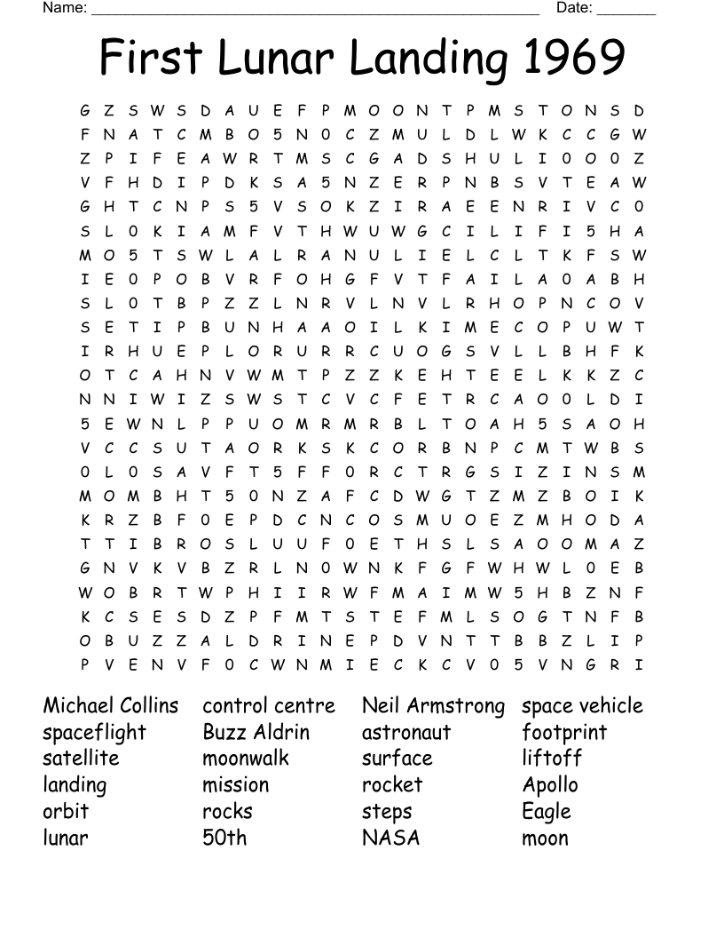 First Lunar Landing 1969 Word Search
