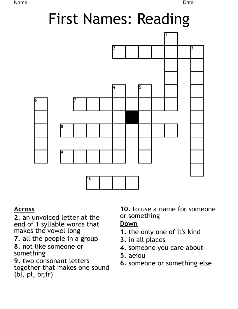First Names: Reading Crossword