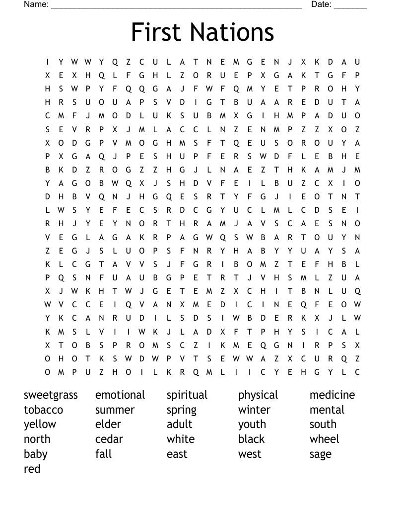 First Nations Word Search