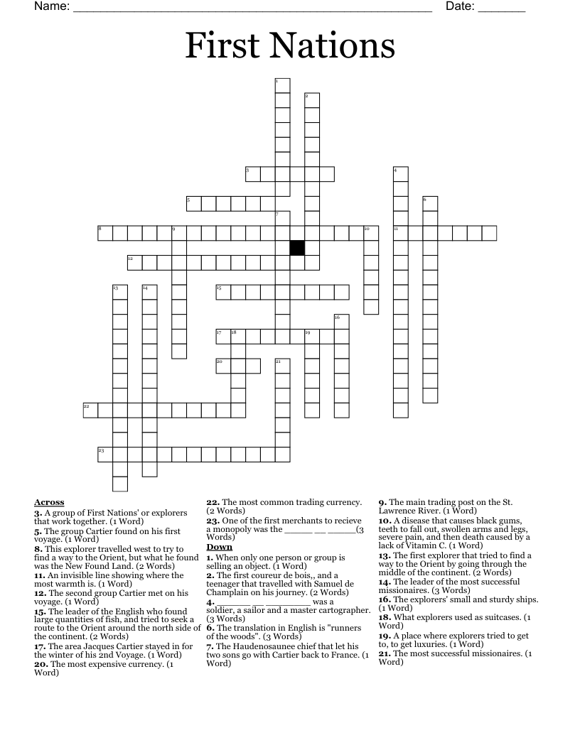 First Nations Crossword