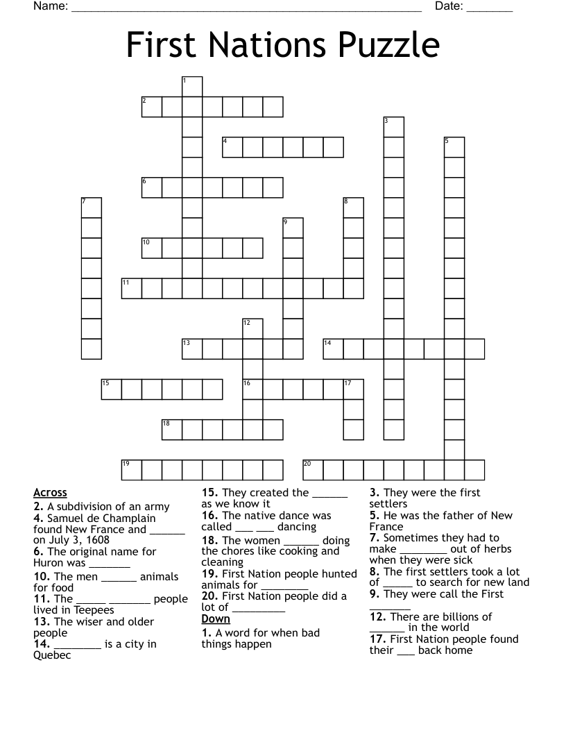 First Nations Puzzle Crossword