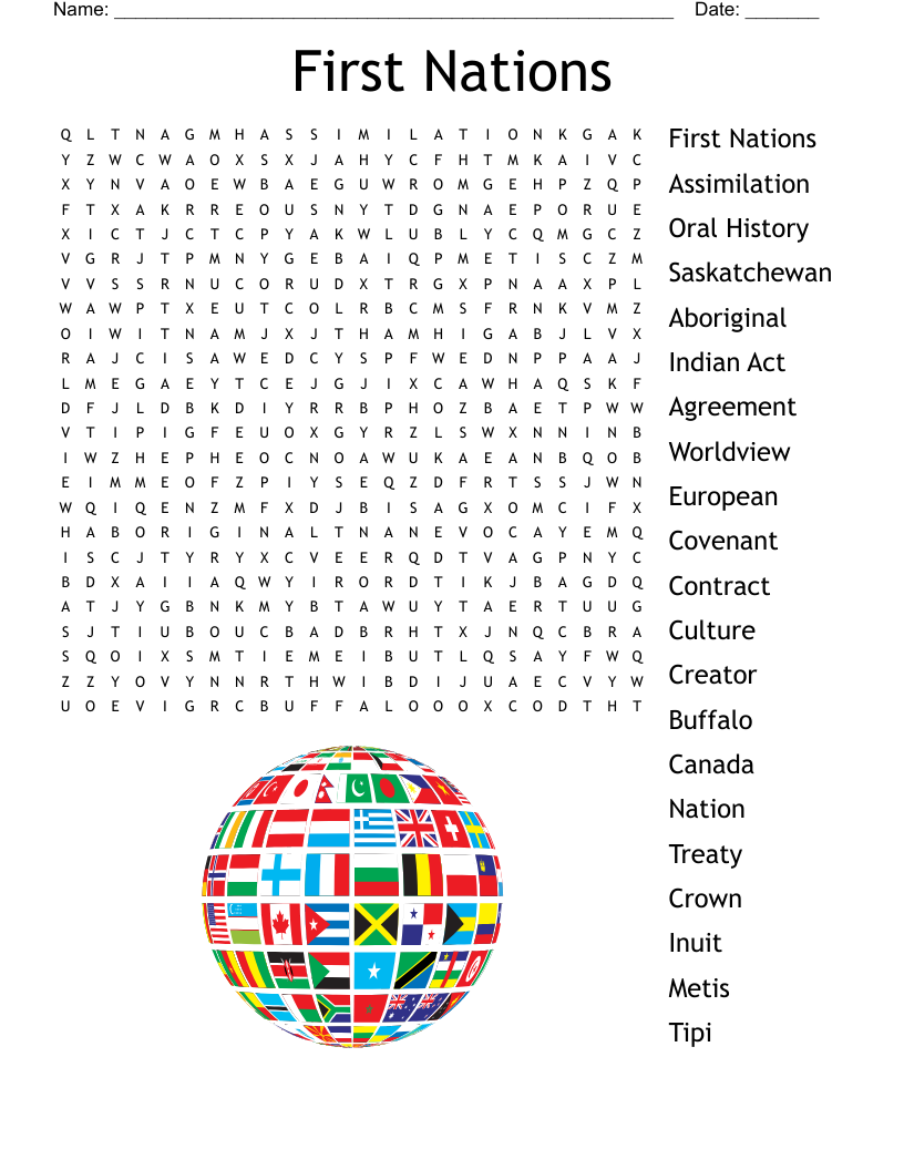 First Nations  Word Search