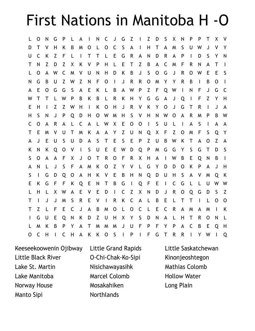 First Nations in Manitoba H -O Word Search