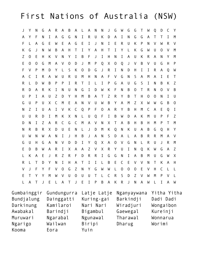 First Nations of Australia (NSW) Word Search