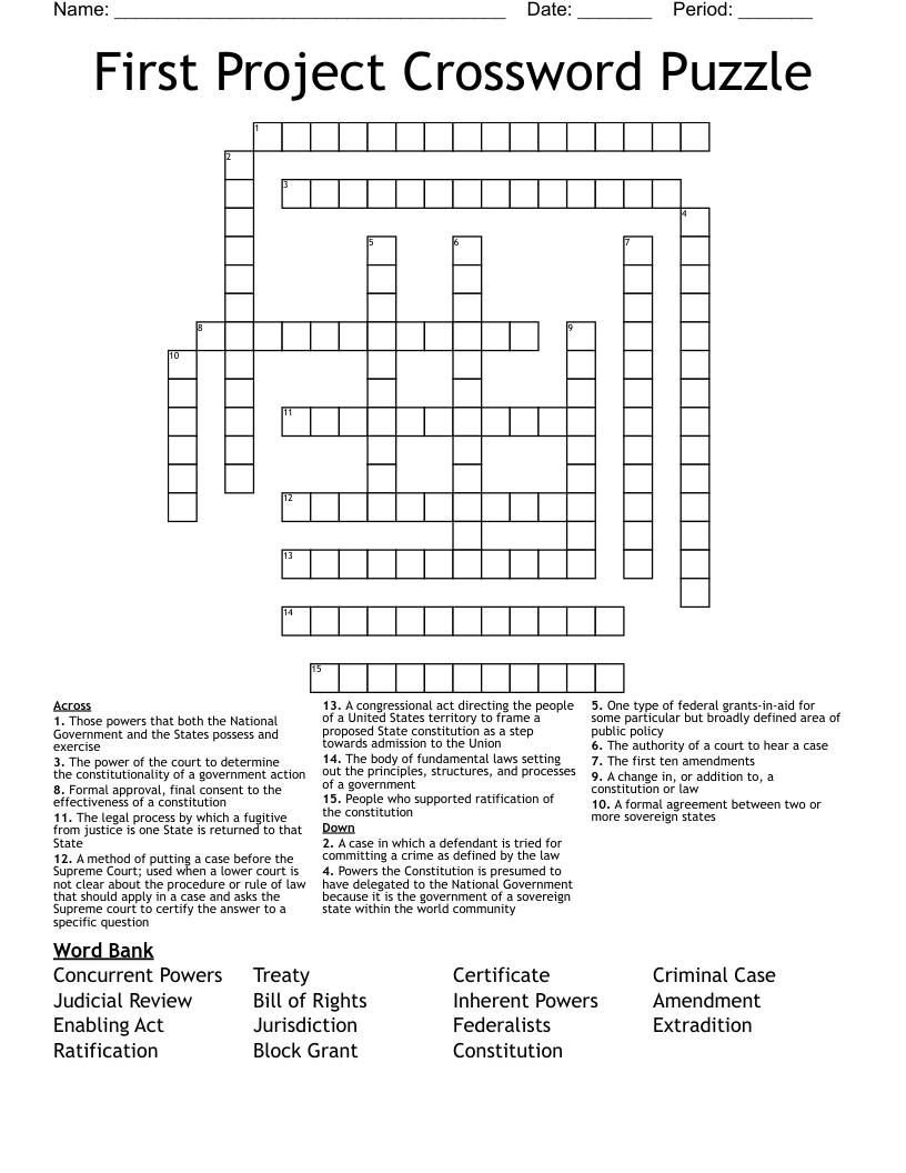 First Project Crossword Puzzle